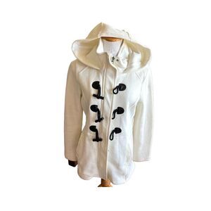 Womens Sebby High Neck Ivory Winter Hooded Warm Toggle Jacket Coat  - Sz M